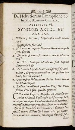 Articulus VI. De Helvetiorum Exemptione ab Imperio Romano Germanico