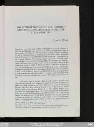The Myth Of The Golden Age: Ottoman Historical Consciousness In The Post-Süleymânic Era Cemal Kafadar