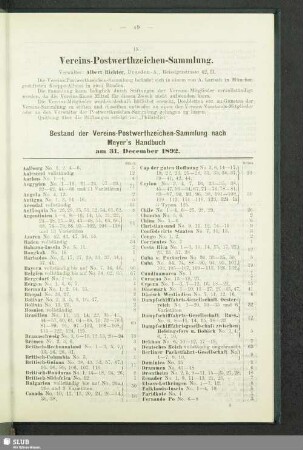 IX. Vereins-Postwerthzeichen-Sammlung