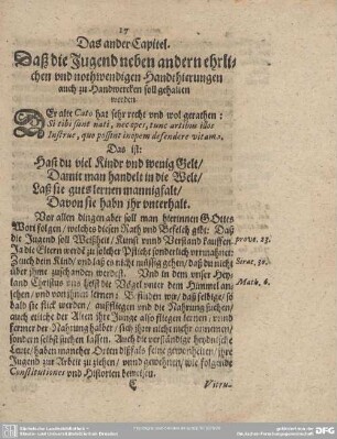 Das ander Capitel. Daß die Jugend neben andern ehrlichen und nothwendigen Handthierungen auch zu Handwercken soll gehalten werden.