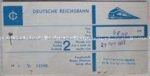 Fahrschein der Deutschen Reichsbahn für eine Hin- und Rückfahrt von Berlin (West) nach Braunschweig, ausgestellt am Bahnhof Zoologischer Garten