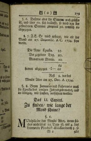 Das LI. Capitel. Zu finden/ wie lange der Mond scheine? - Das LIII. Capitel. Von dem Römischen Calender.