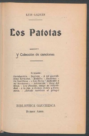 Los patotas : y colección de canciones