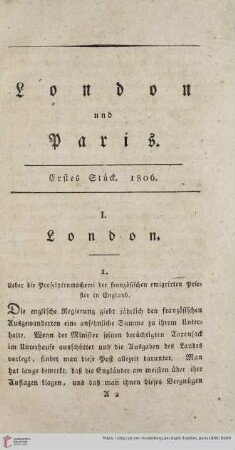 London und Paris. Erstes Stück. 1806