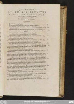 Quaestiones Et Theses Breviter Complectentes Summam Locorum aliquot Theologicorum.