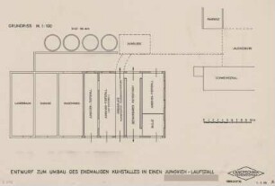 Entwurf zum Umbau des ehemaligen Kuhstalles in einen Jungviehlaufstall (Grundriss M 1 : 1)