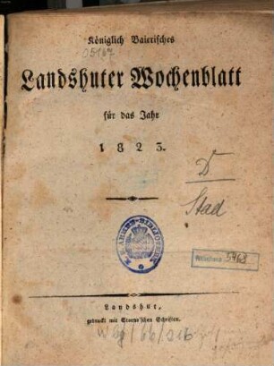 Landshuter Wochenblatt. 1823
