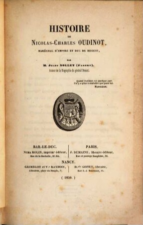 Histoire de Nicolas-Charles Oudinot, maréchal d'empire et duc de Reggio