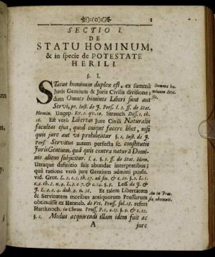 Sectio I. De Statu Hominum, & in specie de Potestate Herili.