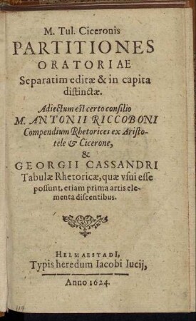 M. Tul. Ciceronis Partitiones Oratoriae : Separatim editae & in capita distinctae