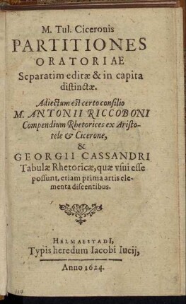 M. Tul. Ciceronis Partitiones Oratoriae : Separatim editae & in capita distinctae