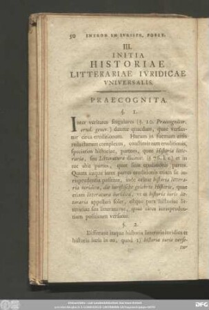 III. Initia Historiae Litterariae iuridicae universalis.