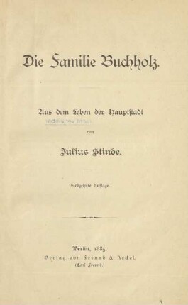 Die Familie Buchholz : aus dem Leben der Hauptstadt