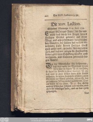 Die XLIV. Lection. Gehalten Montags d. 25. Junii 1725.