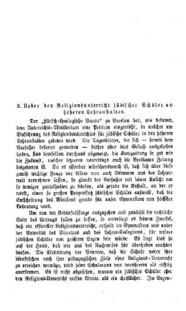 Ueber den Religionsunterricht jüdischer Schüler an höheren Lehranstalten : Sprechsaal