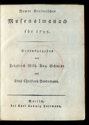 Neuer Berlinischer Musenalmanach für 1795.