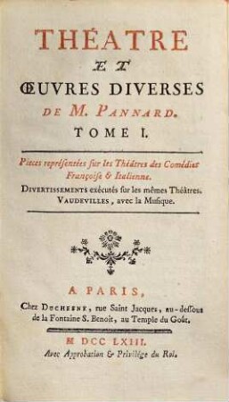 Théatre Et Oeuvres Diverses De M. Pannard, 1