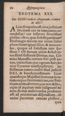 Erotema XXX. Cur DEUS vindicet aliquorum criminae in alijs?