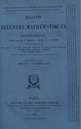 Tome VIII. - Novembre 1884.