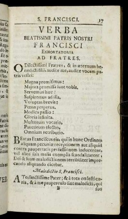 Verba Beatissimi Patris Nostri Francisci Exhortatoria ad Fratres.