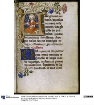 Gebetbuch, Initiale mit hl. Dorothea