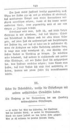 III. Ueber die Aehnlichkeit, welche die Giftpflanzen mit andern unschädlichen Gewächsen haben. Ein Nachtrag zu der Beschreibung der um Hamburg wildwachsenden Giftpflanzen.