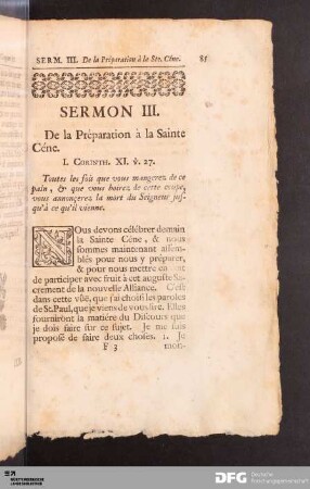 Sermon III. De la Préparation à la Sainte Céne.