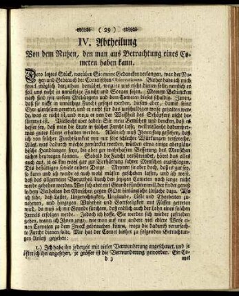 IV. Abtheilung. Von dem Nutzen, den man aus Betrachtung eines Cometen haben kann.