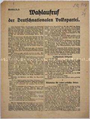 Aufruf der Deutschnationalen Volkspartei zur Wahl der Nationalversammlung 1919