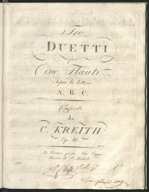 Tre duetti per due flauti sopra la lettera A. B. C. : op. 80