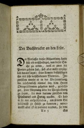 Der Buchdrucker an den Leser.
