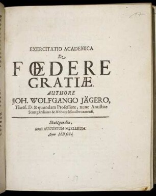 Exercitatio Academica De Foedere Gratiae