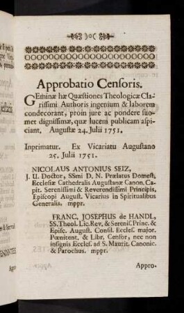 6r-8v, Approbatio Censoris; Approbatio ...; ...