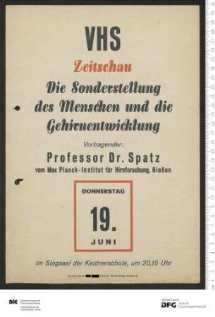 Ankündigung einer einzelnen Veranstaltung 1952