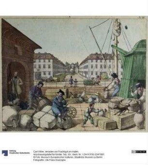 Verladen von Frachtgut am Hafen. Anschauungstafel für Kinder. Tab. XIV.