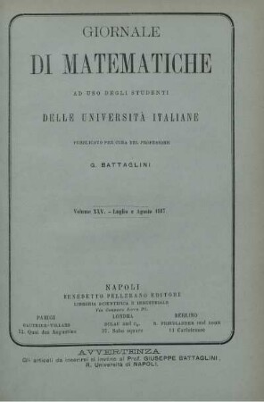 Volume XXV. - Luglio e Agosto 1887.
