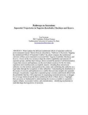 Pathways to secession : separatist trajectories in Nagorno-Karabakh, Chechnya and Kosovo