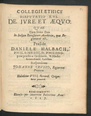 Collegii Ethici Disputatio XVI. De Iure Et Aequo