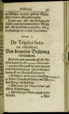 De Triplici Satanæ obsessione. Von dreyerley Besitzung des Sathans.
