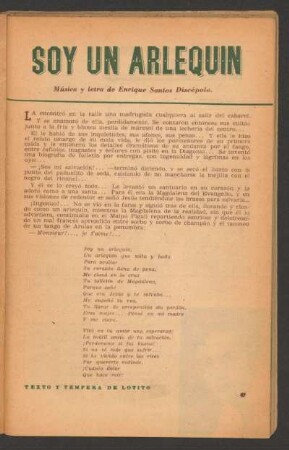 "Soy un arlequín" - Música y letra de Enrique Santos Discépolo
