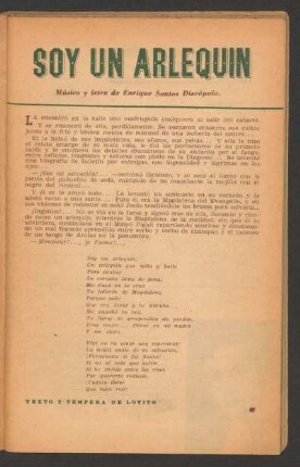 "Soy un arlequín" - Música y letra de Enrique Santos Discépolo