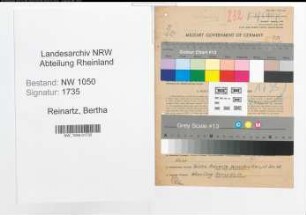 Entnazifizierung Bertha Reinartz , geb. 19.02.1888 (Kauffrau)