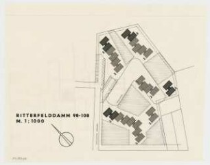 Wohnhäuser Ritterfelddamm 98-108, Berlin-Spandau: Lageplan 1:1000