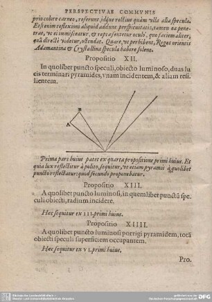 Propositio XIII. A quolibet puncto luminosi, in quem libet punctu speculi obiecti, radium incidere.