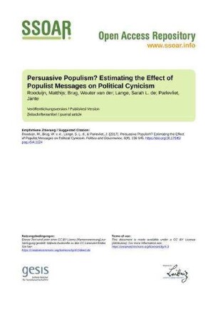 Persuasive Populism? Estimating the Effect of Populist Messages on Political Cynicism