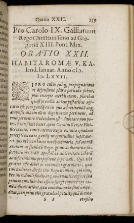 Pro Carolo IX. Galliarum Rege Christianissimo ad Gregoriu XIII. Pont. Max. Oratio XXII.