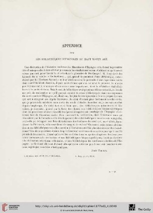 Appendice sur les bibliothèques espagnoles du haut moyen age