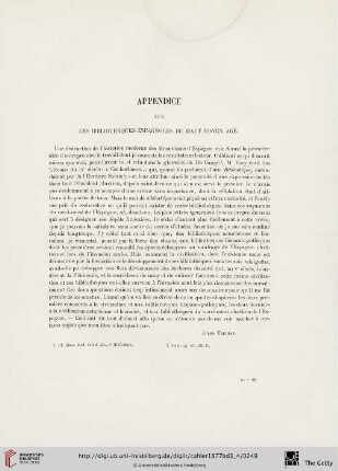 Appendice sur les bibliothèques espagnoles du haut moyen age