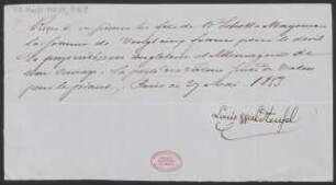 Quittung über Honorar für "La perle des Salons"