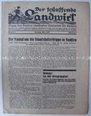 Mitteilungsblatt des Bundes schaffender Landwirte für Sachsen u.a. zur Generalversammlung des Bundes